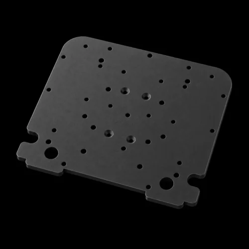 SimFab Type E flight sim base plate for yokes and throttle quadrants, dark charcoal powder-coated aluminum, angled view